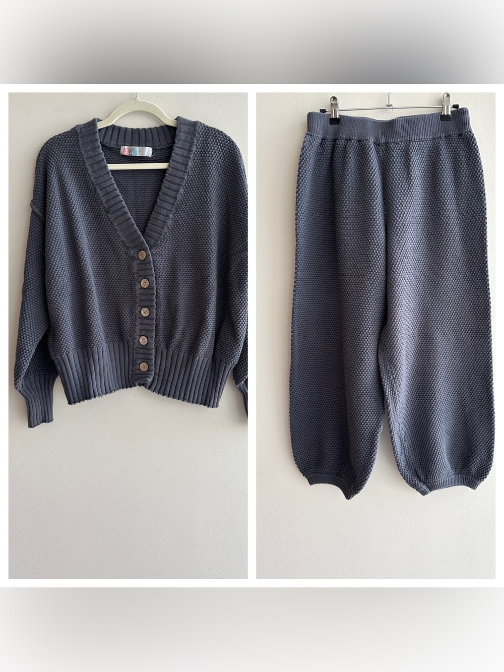Free People Beach Hailee Cardi Set with Balloon Pants, Dusty Blue Grey, Small